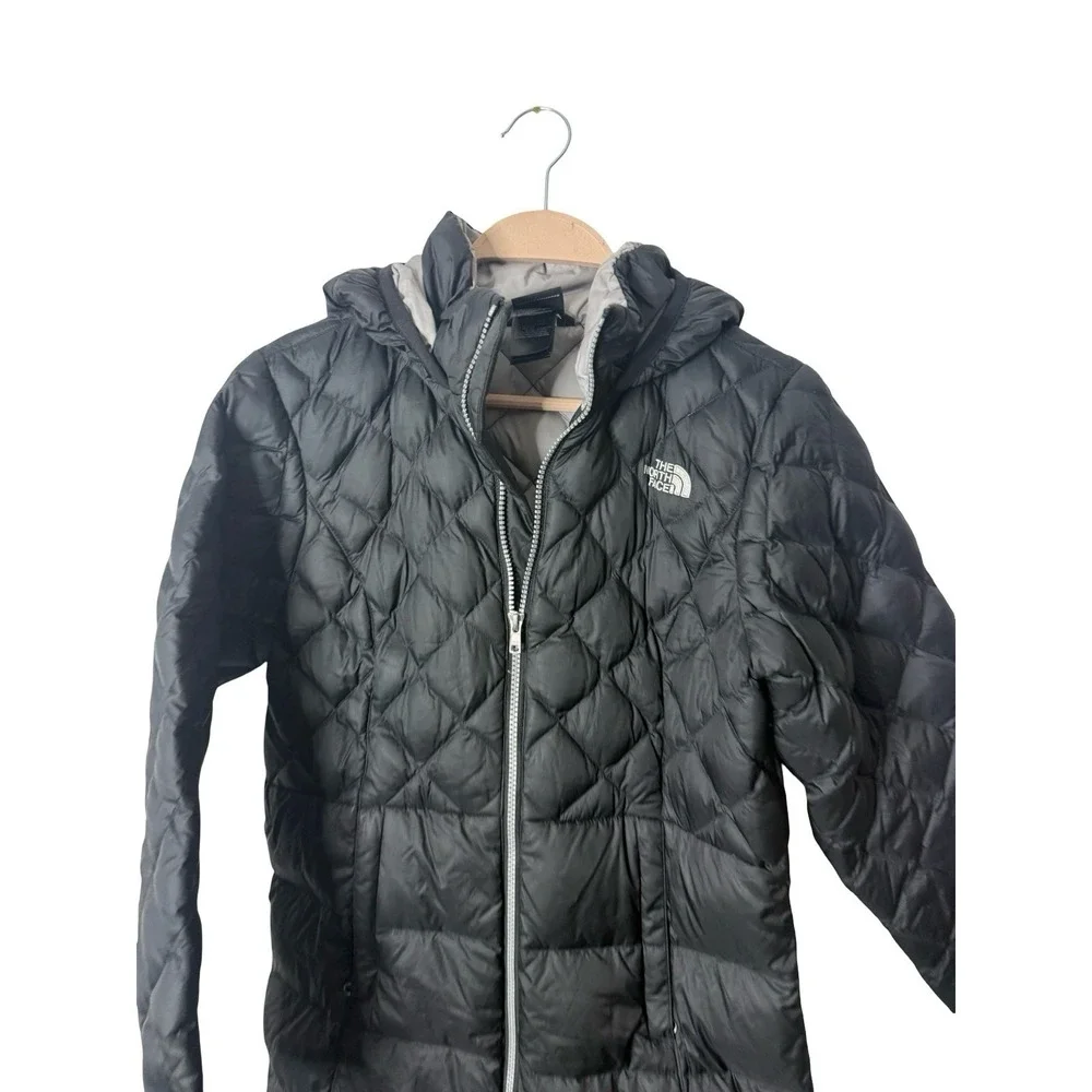 The North Face 550 Down Quilted Puffer Long Jacket Black Girls large‎ 14/16